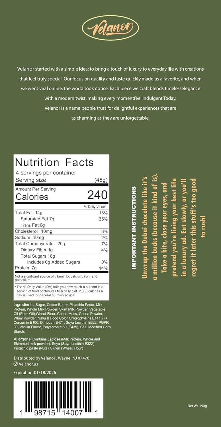 Dubai Chocolate Bar 7oz (190g)